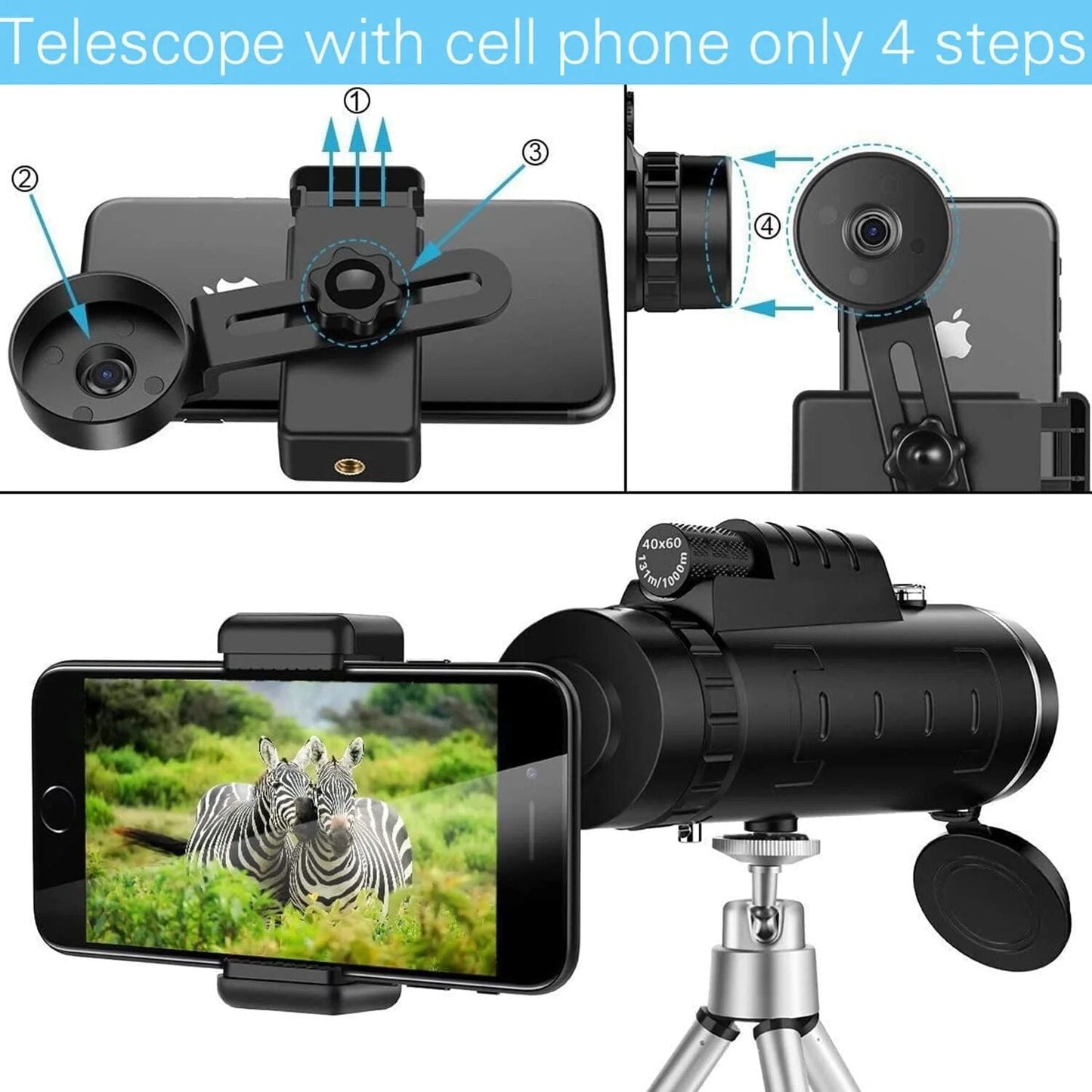 Telescópio Monocular 500X + Suporte para Telemóvel ZoomPlus